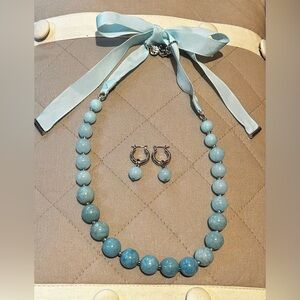 Talbots Blue Beaded Necklace and Earring Set